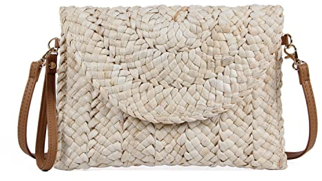 LHHMZ Damen Stroh Clutch Geldbörse Sommer Handtaschen Umhängetaschen aus gewebtem Stroh Strand Clutch Geldbörse