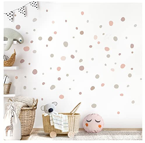 Little Deco Wandsticker Tupfen für Babyzimmer 92 Stück Wandtattoo Dots Kreise zum Kleben in Rosa Beige Grau Set Kinderzimmer Wandaufkleber DL925-10