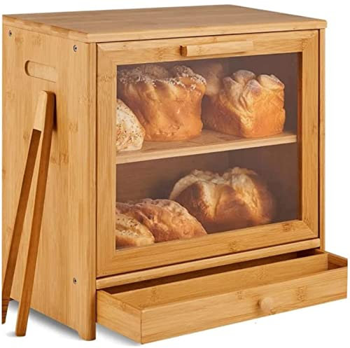 ABGRC Cocina Panera Panera de Doble Capa, portapan para encimera de Cocina, panera con Ventanas Transparentes, panera Ajustable Decoración