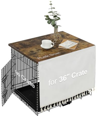 AMAN Hundekäfig Topper aus Holz für 121,9 cm, 107,6 cm, 91,4 cm, 61 cm große Käfige, Tischauflage mit Quastenvorhang, rustikaler Stil, gelbe Eiche (Hundebox nicht im Lieferumfang enthalten)