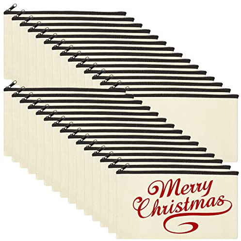 MIVIDE DIY Blanko Stoffbeutel, Federmäppchen zum Bemalen 12x21cm, 30 Stück | Stoffbeutel zum Bemalen,Kosmetiktaschen mit Reißverschluss Multifunktional für Schule, Make-up, Büro