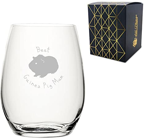 Bicchiere da vino senza stelo con incisione Best Guinea Pig Mum, incisione laser, confezione regalo inclusa, regalo per mamma, regalo di compleanno, regalo per amanti delle cavie, aggiungere un