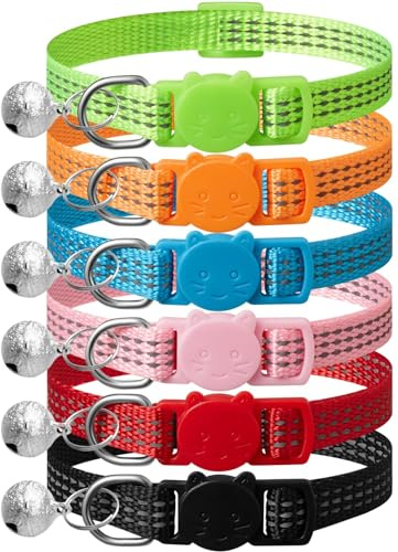 Upgraded Version 6 Pack Reflective Cat Collars with Bell,Breakaway Safety Kitten Collar,Adjustable 7''-12'',for Girl Boy Cats,Pet Supplies,Stuff,Accessories