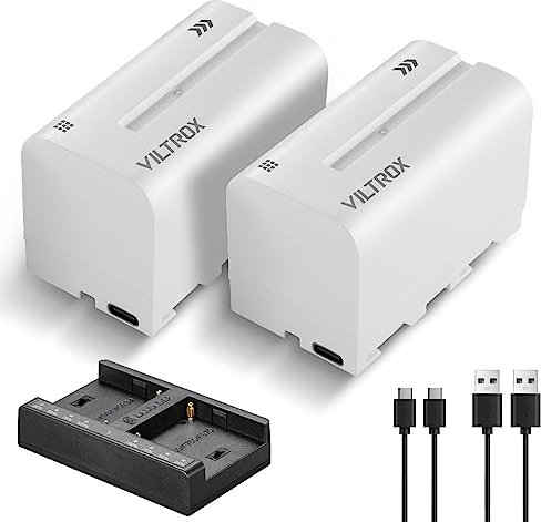 VILTROX Batteries NP-F750 Replacement Battery 2 pcs Battery and Dual USB-C Charger,Smart LED for Sony NP-F970 F960 F950 F770 F750 F570 F550 Compatible Godox VILTROX Neewer Camcorder/Monitor/Camera