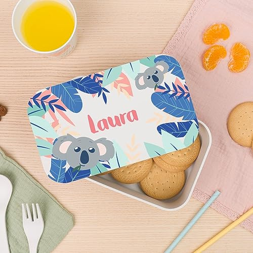 Wanapix | Scatola da Pranzo per Bambini Personalizzato con Nome |Include Posate | Senza BPA |Portapranzo - Porta Merenda - Lunch Box| Scuola/Asilo | 1 Litro | Koala