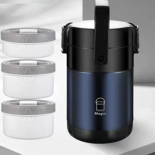 Scizorito stapelbare Edelstahl 3-Tier Mittagessen/Snack Box, Vakuum Edelstahl Leck-Proof Isolierte Topf, Geeignet für das Tragen von Lebensmitteln zum Büro, Picknick im Freien(2300ml, Blau)