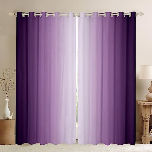 Homemissing Purple and White Darkening Drapes Gradient Style Curtains for Bedroom Living Room For Kids Women Men Ombre 30%-50% Blackout Curtains Geometric Window Treatments W66*L72