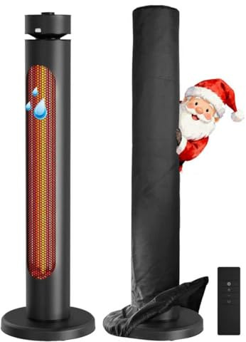 Outdoor Electric Patio Heater, 2000W Infrared Heater with 8 Heating Levels, Tower Space Heater with 75°Oscillation, Tip-over Protection, IP45 Waterproof, 8H Timer, Remote Control, 33 Inch, Black