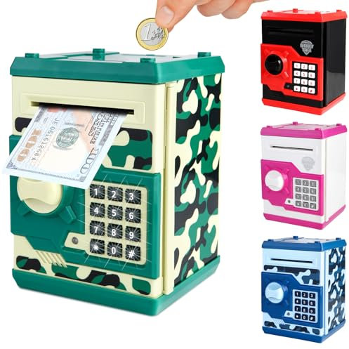 Pup Go Electronic Piggy Bank ATM for Kids Ages 3+, Password Money Safe with Auto Cash Scroll Machine, Saving Money Box for Coins, Birthday Gift Toys for Boys Girls 3 4 5 6 7 8 9 Years Old (Camo Green)