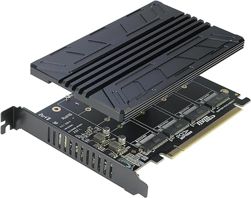 Quad NVMe PCIe Adapter, RIITOP 4-Port NVMe auf PCI-e Express 4.0/3.0 x16 Erweiterte Controller-Karte mit Kühlkörper für M-Key M.2 NVMe SSD (PCI-e Bifurkation erforderlich)