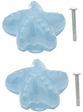 Amosfun 2pcs Creative Ceramic Handle for Cupboard Star Shaped Pull Bar in Blue Adorable Kitchen Accessories for Home Office Hotel