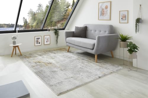 -LUXOR- living Kurzflor Teppich Molinos – moderner Webteppich mit abstraktem Muster, pflegeleicht & strapazierfähig, ideal für Wohnzimmer, Schlafzimmer & Flur, 160 x 230 cm, Grau-Gelb