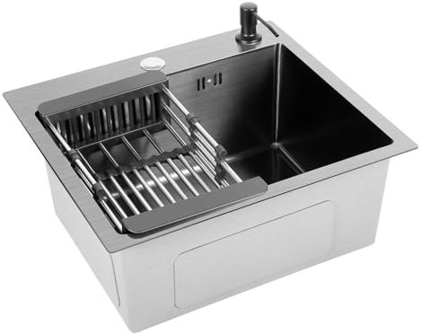 LUNICASHA Küchenspüle, Spülbecken Edelstahl mit Armatur, Granitspüle Edelstahlspüle, Edelstahl 360° Schwenkbare Einbauspüle, inkl. Seifenspender, Ablaufgarnitur, Schwarz, 40 * 45CM