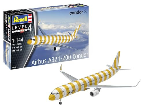 Revell Modellbausatz A321-200 Condor | Modellnachbildung des Airbus A321neo | Cockpitnachbildung, 2 Triebwerksoptionen & detailliertes Fahrwerk | Inkl. Kleber und Pinsel