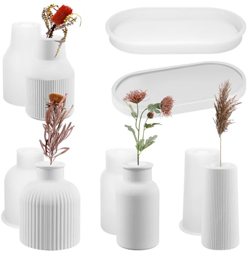 Povxlum 4pcs Vase Silicone Molds with 1 Tray Flower Vase Bottle Resin Casting Moulds Reusable Epoxy Resin Moulds for DIY Casting Crafts Home Decoration Making Decorative Ornaments Plant Pots