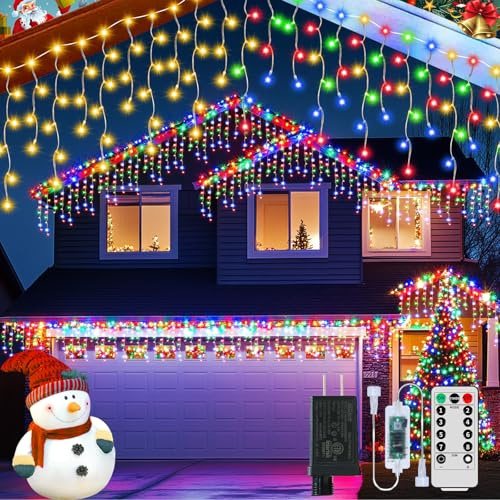 GCMacau Icicle Outdoor Christmas Lights, 20+5M/82ft 660 LED Outdoor Fairy Light Plug in, Waterproof String Lights with 8 Modes and Dimmable for Porch, Deck, Garden, Backyard, Balcony Decorations