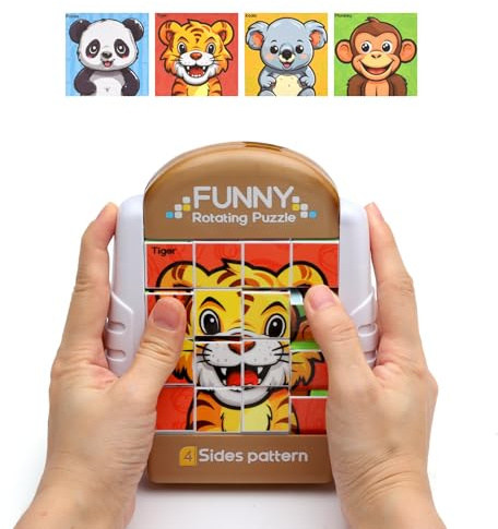 Juegos Viaje Rompecabezas Giratorio de 16 Piezas para Rompecabezas niños Puzzles a Partir de años Divertido Juegos Viaje niños