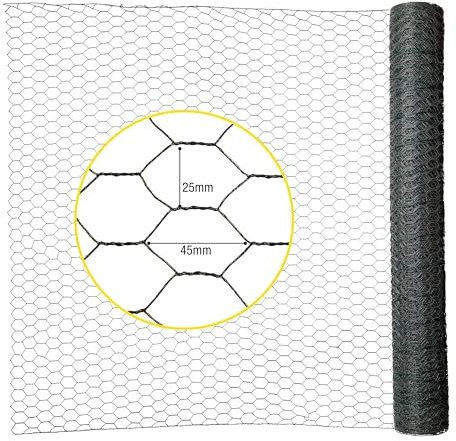 horizont Maschendrahtzaun 100cm Höhe 25m Länge - Maschenweite 25 x 45 mm - grau PVC ummantelt - Sechseckgeflecht, Drahtgitter grobmaschig, Hasendraht, Drahtzaun, Kaninchendraht, Hasengitter
