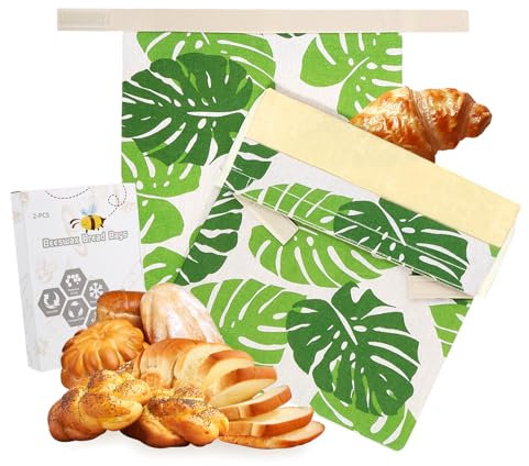 Reusable Beeswax Bread Bags for sourdough, Natural Cotton Bees Wax bread Bags Refrigeable 2 packs,Waxed sourdough Storage Bag to keep fresh, beeswax wraps Ideal for Bread,Fruits & Vegetables