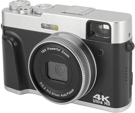 4K Digitalkamera für Fotografie, 48 MP Vlogging Kamera, 16 facher Digitalzoom Videokamera, Kompakte Reisekamera mit 2,8 Zoll Bildschirm, für Anfänger (Black)