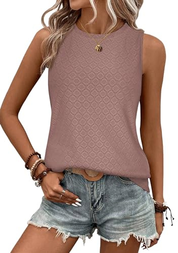 Zeagoo Tank Top Damen Bügelfrei Ärmellose Blusen Sommer Lässiges Basic Oberteile Rosa S