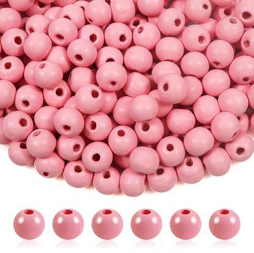 TOAOB 8 mm 300 Stück Holzperlen Runde Natürliche Rosa Holz Perlen Basteln für DIY Handgefertigte Dekorationen Schmuck Handwerk Machen