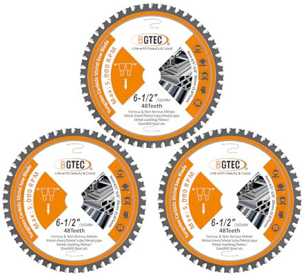 TCT Circular Saw Blade Metal Cutting Dics 165MM with 20MM Arbor, 48T Tungsten Carbide Tipped Circular Saw Blade for Metal Iron Stainless Steel BGTEC (3PCS)