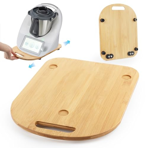 Gleitbrett für Thermomix TM6 / TM5, Holz Brett mit Rollen, Gleitbrett Zubehör mit Handgriff, Rollbrett für Thermomix Schnelles Bewegen & Sicherer Stand, Unterlage Gleiter Slider