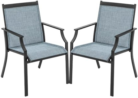 KOMFOTTEU 2er Set Gartenstühle, Balkonstühle mit Armlehnen, ergonomische Terrassenstühle aus Textilene-Stoff, Esszimmerstühle bis150 kg für Terrasse, Balkon (Blau)