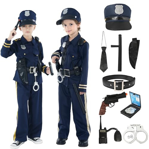 Wizland enfants costume de police pour enfants unisexe, bleu et jaune uniforme de police ensemble pour Halloween fantaisie habiller, 2-14 ans
