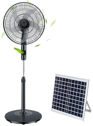 HJDSUDU Ventilador Solar portátil de pie, Recargable con Panel Solar, con Pedestal Ajustable y oscilante, batería de 10000 mAh, para hogar, Oficina y Camping.,Negro