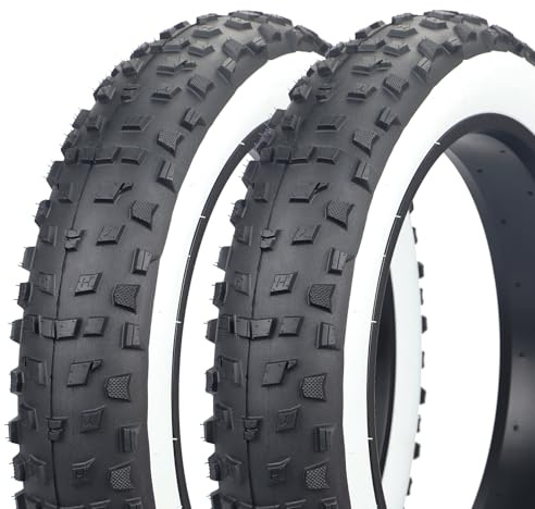 GRELiving 2er-Pack 20x4.0 Zoll Heavy Duty E-Bike Reifen Fat-Bike Reifen 98-406 20PSI Fahrradmantel (Weiß-Rand (Nur 2xReifen,Ohne Schlauch), 20x4.0 Zoll)