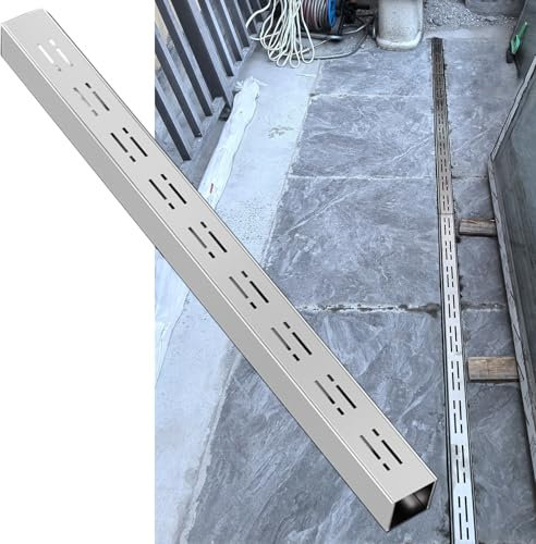 Shower Trench Drain for Effective Water Drainage in Concrete, Yard, Garage, Deck, and Patio Areas, Features Slim Shallow Design with Grate