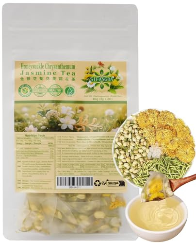 SIFANGDA Honeysuckle Chrysantheme und Jasmin Tea 金 - 80 g (4 g × 20 p) Pflegende Mischung mit drei Blumen, wärmereinigend, einzelne Teebeutel, geeignet für kaltes/heißes Brauen, unverzichtbar für Büro