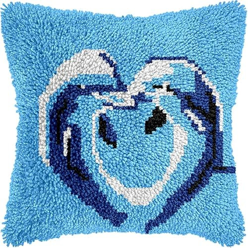 YarnAdventures Meerestiere KnüpfKissen Knüpfen Set Erwachsene,Zwei Delfine,Kissenbezug Häkeln,Bastelsets,orgedruckte Leinwand,Hobbys,DIY,Sofa,Heimdekoration,17x17in