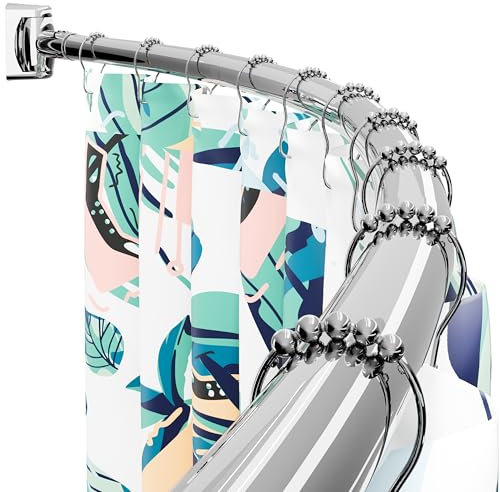 LONXIU Binario Curvo per Tende da Doccia,83-193cm Asta Doccia Regolabile in Acciaio inox per Bagno,Vasca da bagno,Cabina,Deve essere forato,Argento