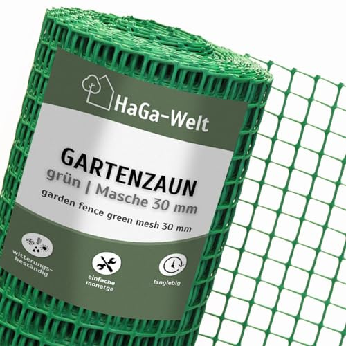 HaGa Gartenzaun aus Kunststoff - 1,2m Höhe | 5m Länge | grün | 30mm Masche - Stabiler Kunststoffzaun für Garten - Verwendung als Hundezaun, Hühnerzaun, Rankgitter, Kompostbegrenzung