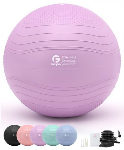 Gruper Yoga Ball, Extra Thick Exercise Ball for Workout Pregnancy Stability - 4 Sizes Anti Burst Balance Ball for Yoga, Pilates, Fitness, Birthing, Physical Therapy - Includes Pump