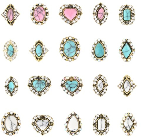 20uds Adornos para Uñas Estilo Western, Decoraciones 3D Turquesas con Piedras Preciosas Azules Blancas y Rosas para Manicura DIY Accesorios de Boda y Graduación