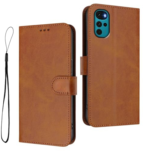 HAOYE Funda de Cuero para Motorola Moto G22, Funda Cartera con Cierre Magnético/Ranura para Tarjetas, Carcasa con Protección RFID y Soporte Plegable - Marrón