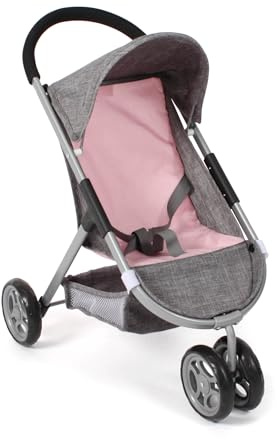 Bayer Chic 2000 dockvagn Speedy – melange grå-rosa – lämplig för dockor upp till 46 cm – skjuthöjd 58 cm