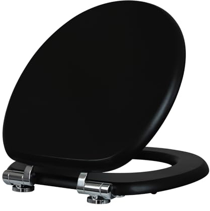Fanmitrk Natural Solid Wood Oak Toilet Seat-Black Toilet Seat,Soft Close with Metal Hinges,Easy to Install and Clean（Solid Oak）
