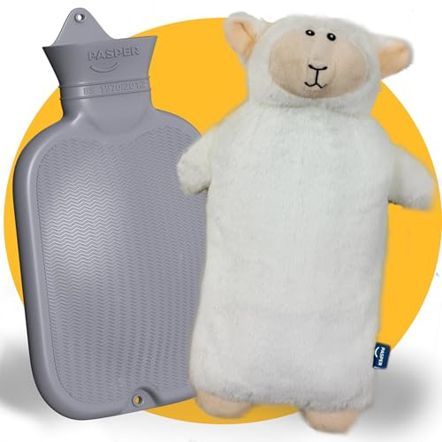 Pasper Wärmflasche mit Bezug - Extra Groß - 3,5 Liter XXL - Nahtlos - Schaf