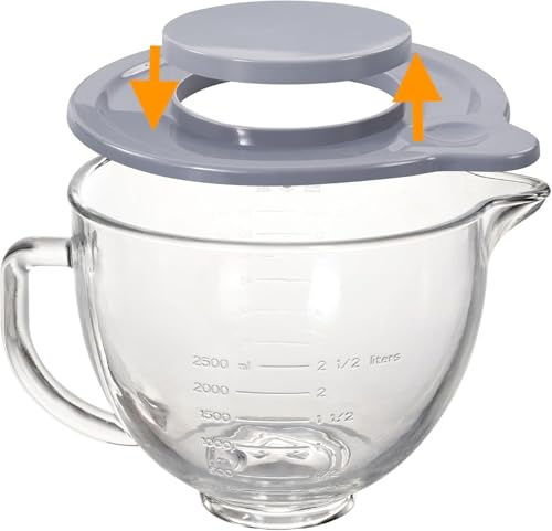 5-Quart Glass Mixing Bowl Compatible with KitchenAid 4.5 and 5QT Tilt Stand Mixers with Lid, Dishwasher Safe with Spout and Handle