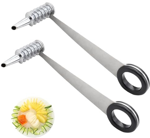 argtnayk 2 piezas de cortador en espiral, acero inoxidable, para pepinos y verduras, cuchillo de flores enrollables para cortar patatas, pepinos, pelador en espiral para uso doméstico