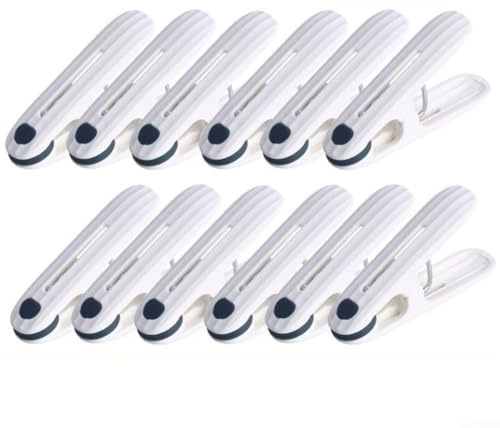 Confezione da 12 mollette con ganasce in gomma morbida, clip antiscivolo in TPR per bucato, calze, asciugamani, snack, mollette in plastica dalla presa forte, senza traccia, blu scuro e beige (blu