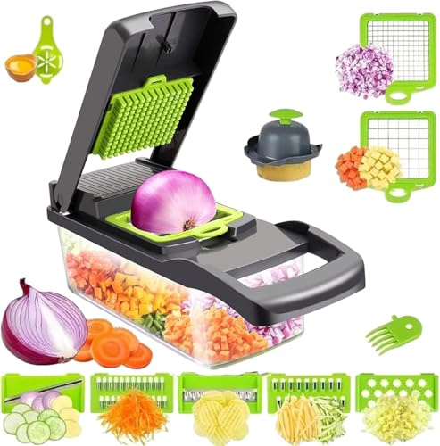 Reldor 14-in-1 Multifunctional Vegetable Chopper & Mandoline Slicer – Cheese Grater, Veg Chopper, Onion Chopper Box with Lid – Ideal for Salad, Slicer & Food Prep - Kitchen Gadgets & Essentials