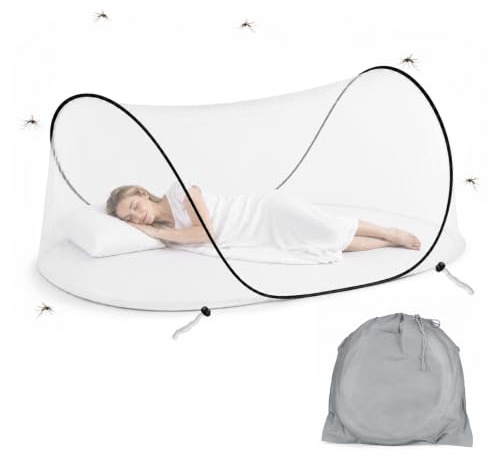 AOOWU Foldable Mosquito Net, Pop-Up Mosquito Net, Portable Camping Tent, Family Mosquito Net Bed, Adjustable Single Bed Mosquito Net with Zip for Outdoor, Bedroom, Travel, Easy And Fast Installation