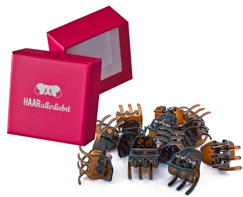 HAARallerliebst Haarklammer Klein Set 12 Stück – Haarspange Klein für Damen – Haarspangen Damen Braun – Kleine Haarklammern – Haarklemmen Damen – Mini Haarklammern