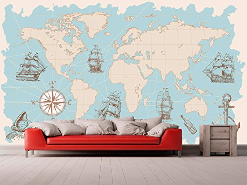 Fotomurale in vinile e carta da parati Mappamondo per pareti in vinile, decorazione murale, carta da parati, varie misure 350x250cm
